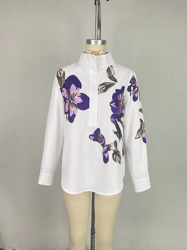Women’s Long Sleeve Printed Stand Collar Shirt