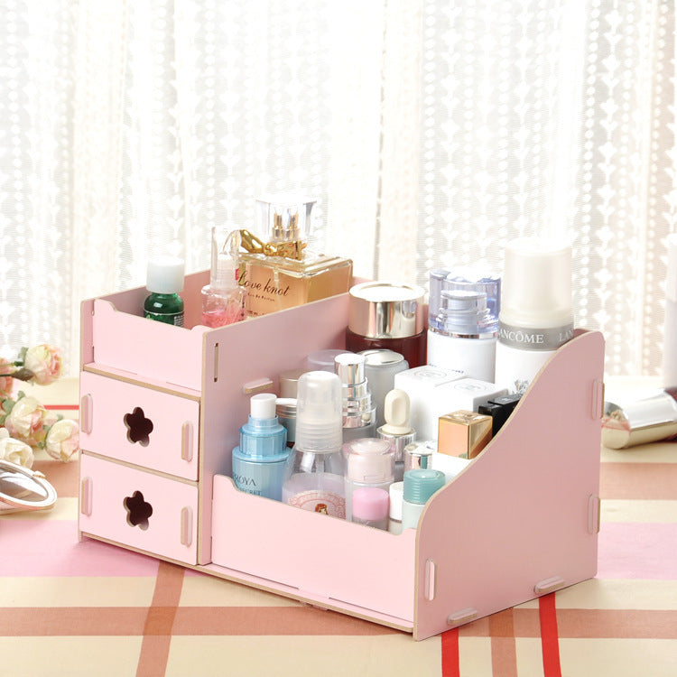 White Wooden Makeup Storage Box – Cosmetic Organizer with Drawers