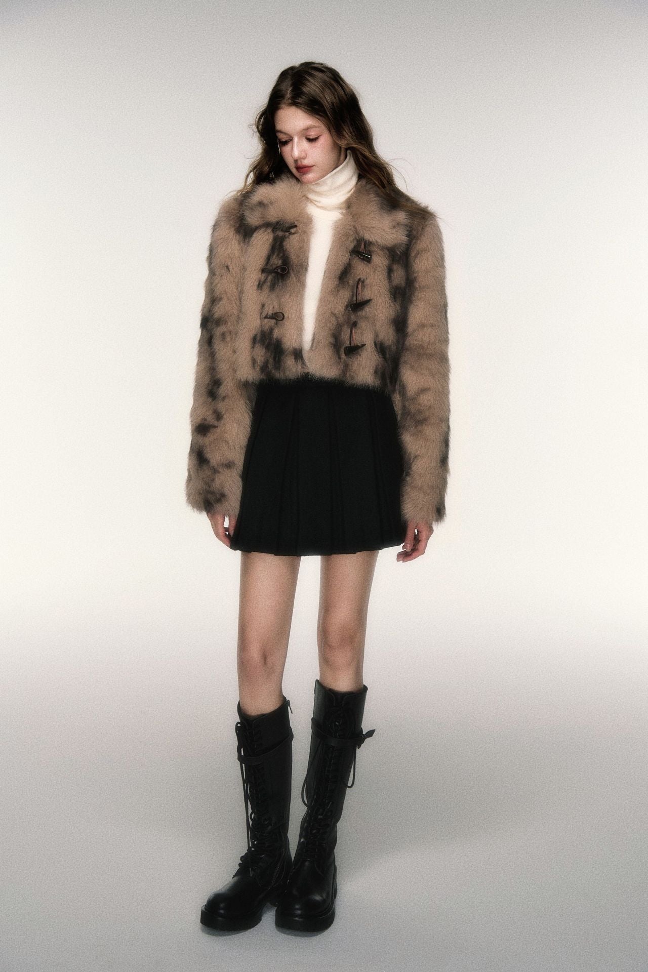 Women’s Retro Leopard Print Faux Fur Coat | Short Horn Button Jacket