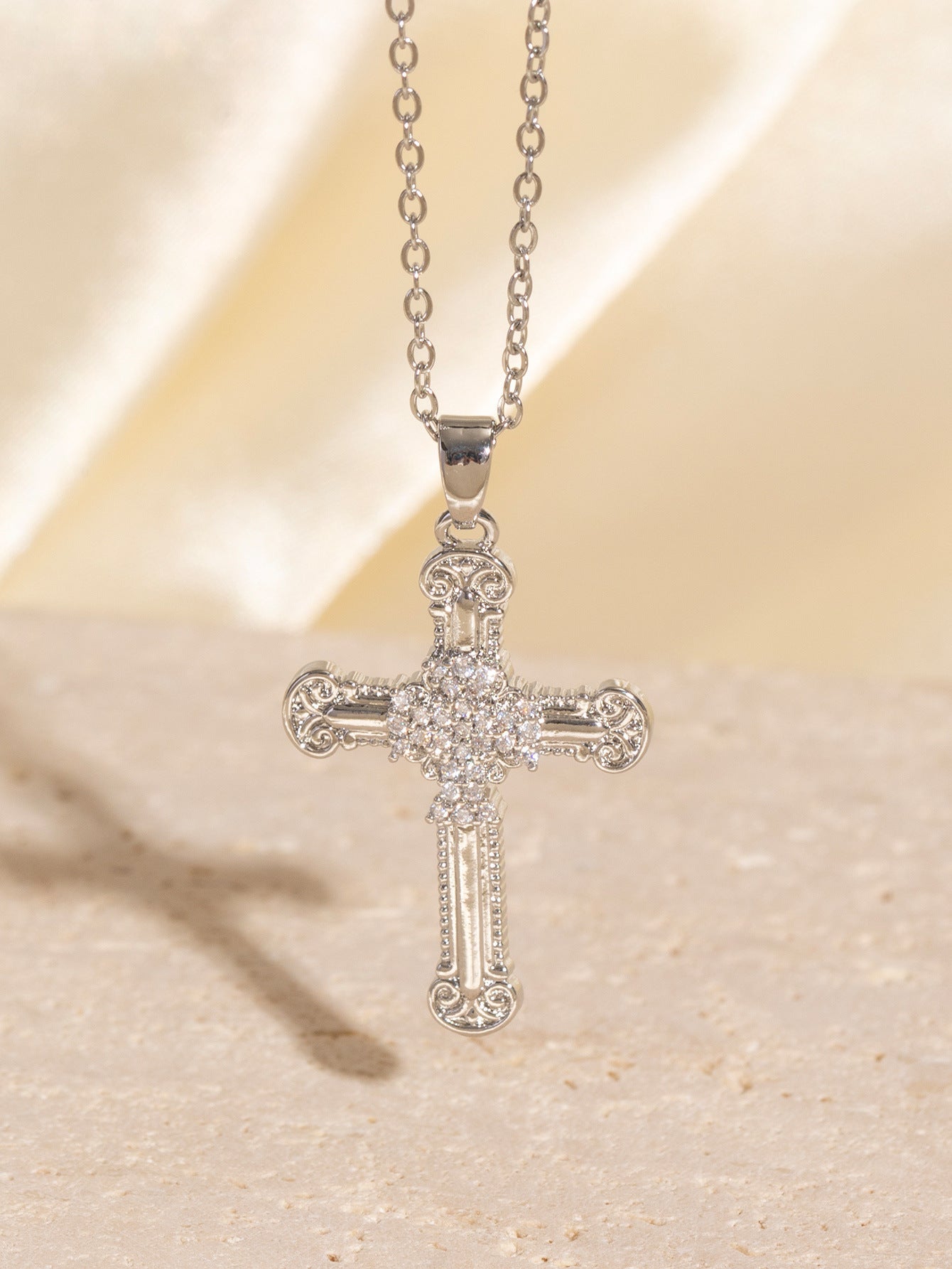 Women’s Real Gold Electroplated Cross Necklace with Zircon Inlay