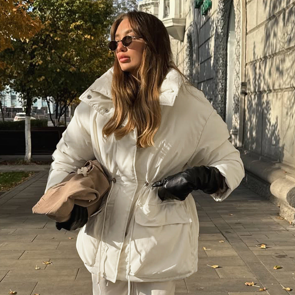 Women’s Slim-Fit Quilted Cotton Coat with Drawstring Waist