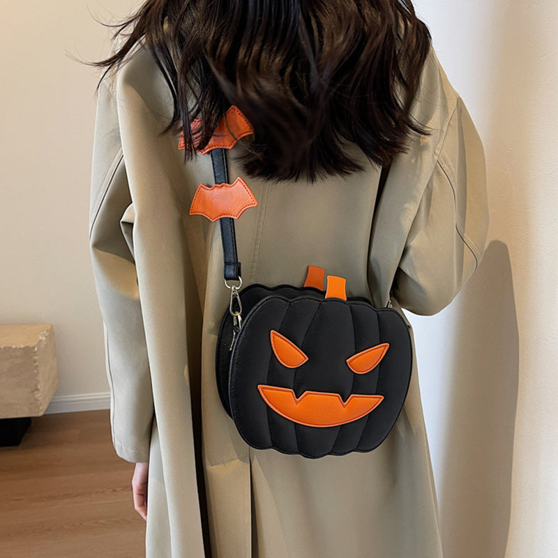 Halloween Pumpkin Crossbody Bag | Funny Cartoon Bat Shoulder Bag for Women