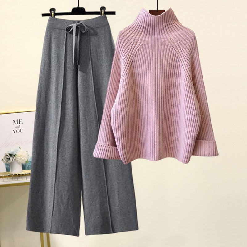 Sweater Lace-Up Cropped Top & Wide Leg Pants Set – Women’s Suit
