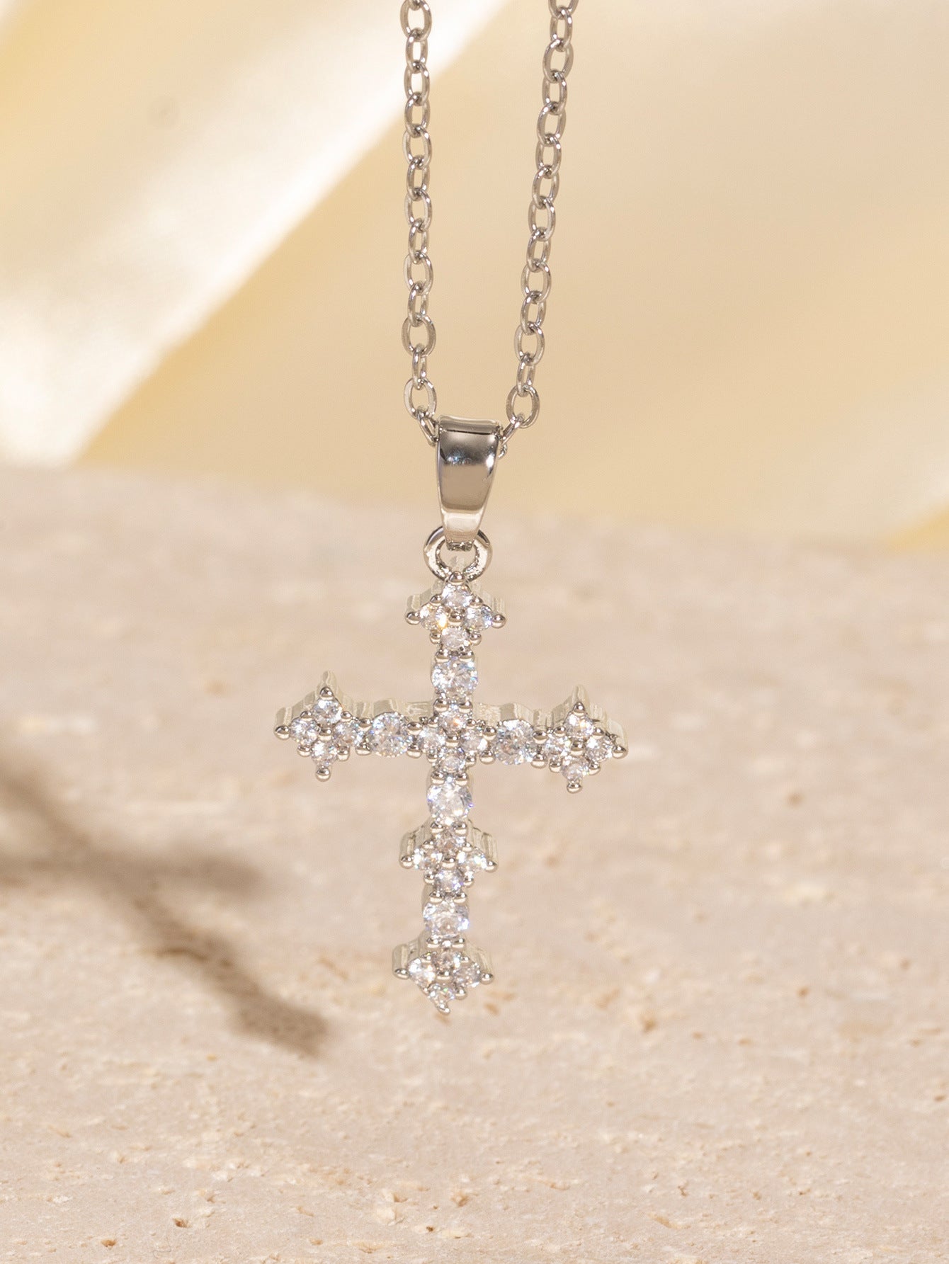 Women’s Real Gold Electroplated Cross Necklace with Zircon Inlay