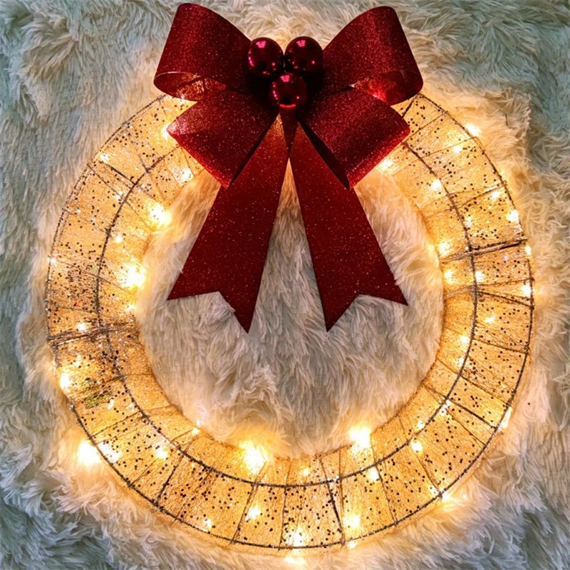 50CM LED Christmas Wreath with Bowknot | Luminous Front Door Holiday Garland