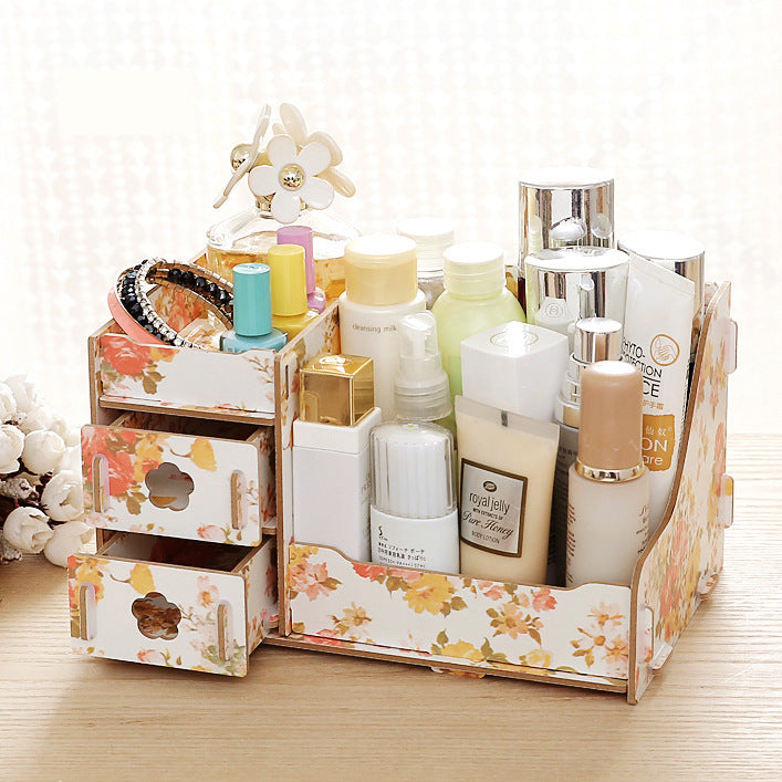 White Wooden Makeup Storage Box – Cosmetic Organizer with Drawers