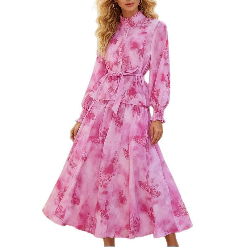 Printed Long-Sleeve Top & Skirt Set – Vacation Style Outfit for Women