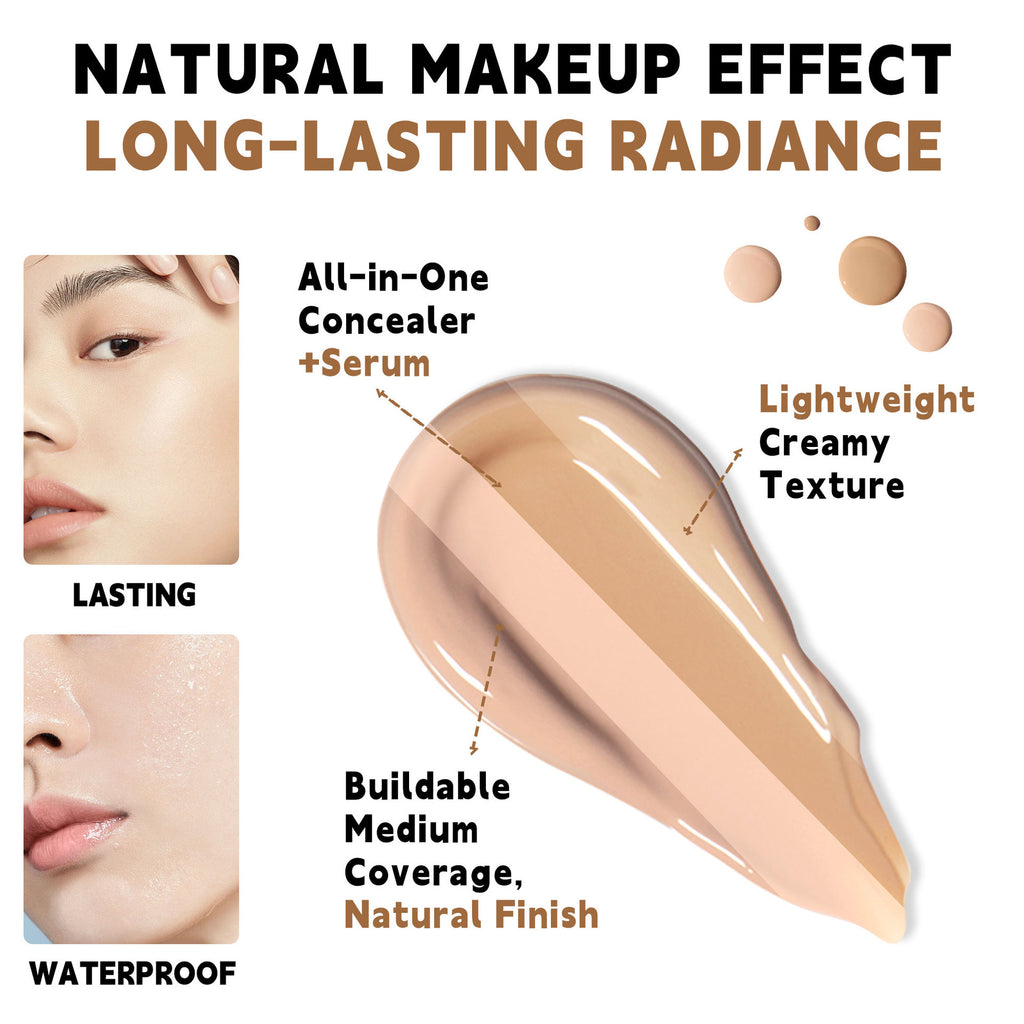 4-Color Longwear Foundation & Concealer BB Cream | Natural Brightening Skin Tone