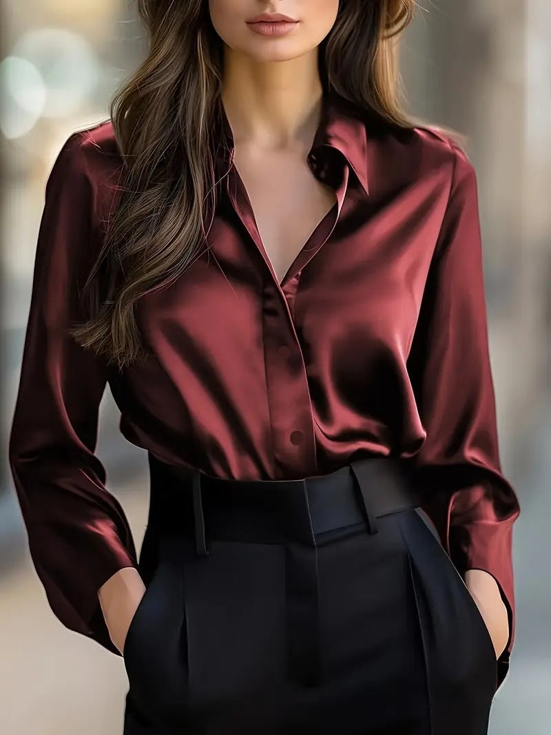 Women’s Solid Color Long Sleeve Button Shirt | Elegant Fashion Top