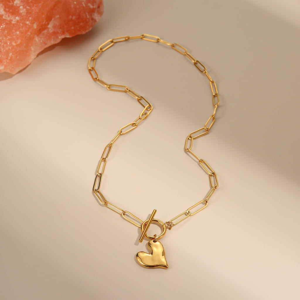 Irregular Heart Pendant Necklace & Non-Fading Bracelet Set