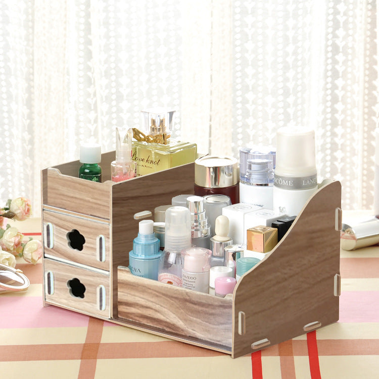 White Wooden Makeup Storage Box – Cosmetic Organizer with Drawers