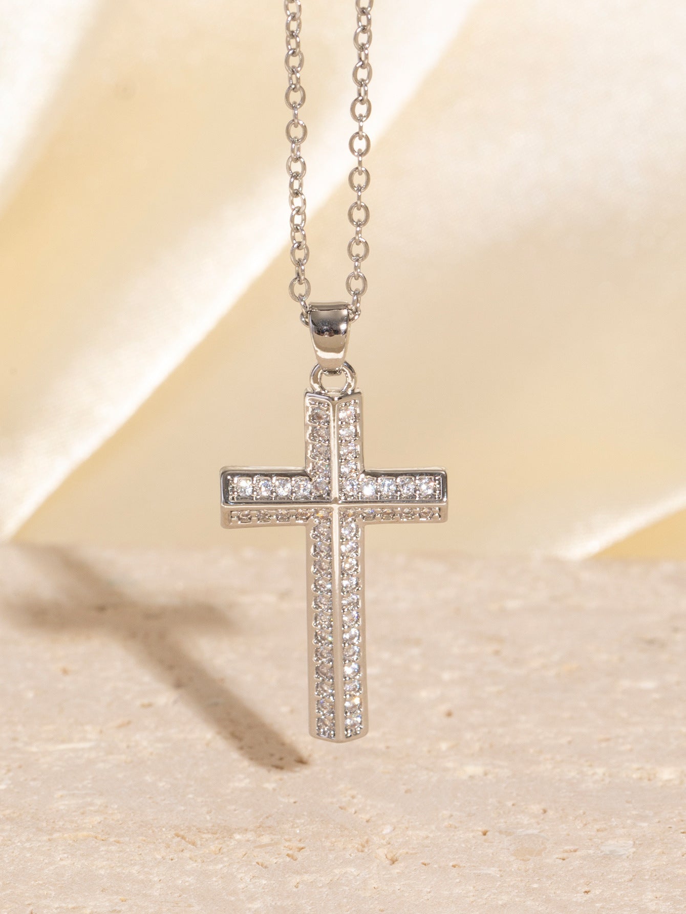 Women’s Real Gold Electroplated Cross Necklace with Zircon Inlay