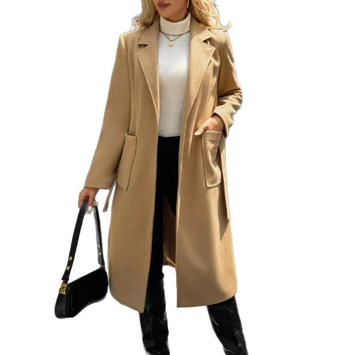 Women’s Woolen Lace Waist-Tied Coat | Elegant Simple Winter Outerwear