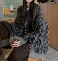 Women's Round-Neck Leopard Print Thickened Brushed Sweater