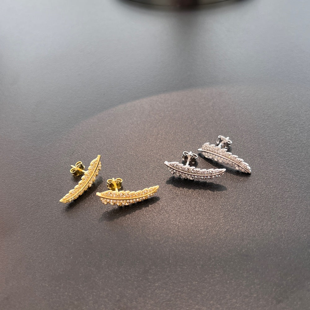 Leaf-Shaped Zircon S925 Sterling Silver Stud Earrings for Women