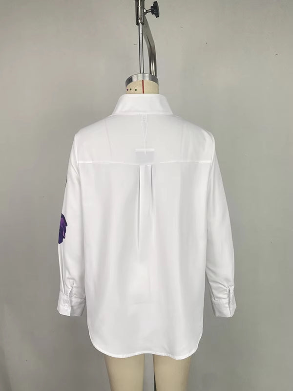 Women’s Long Sleeve Printed Stand Collar Shirt