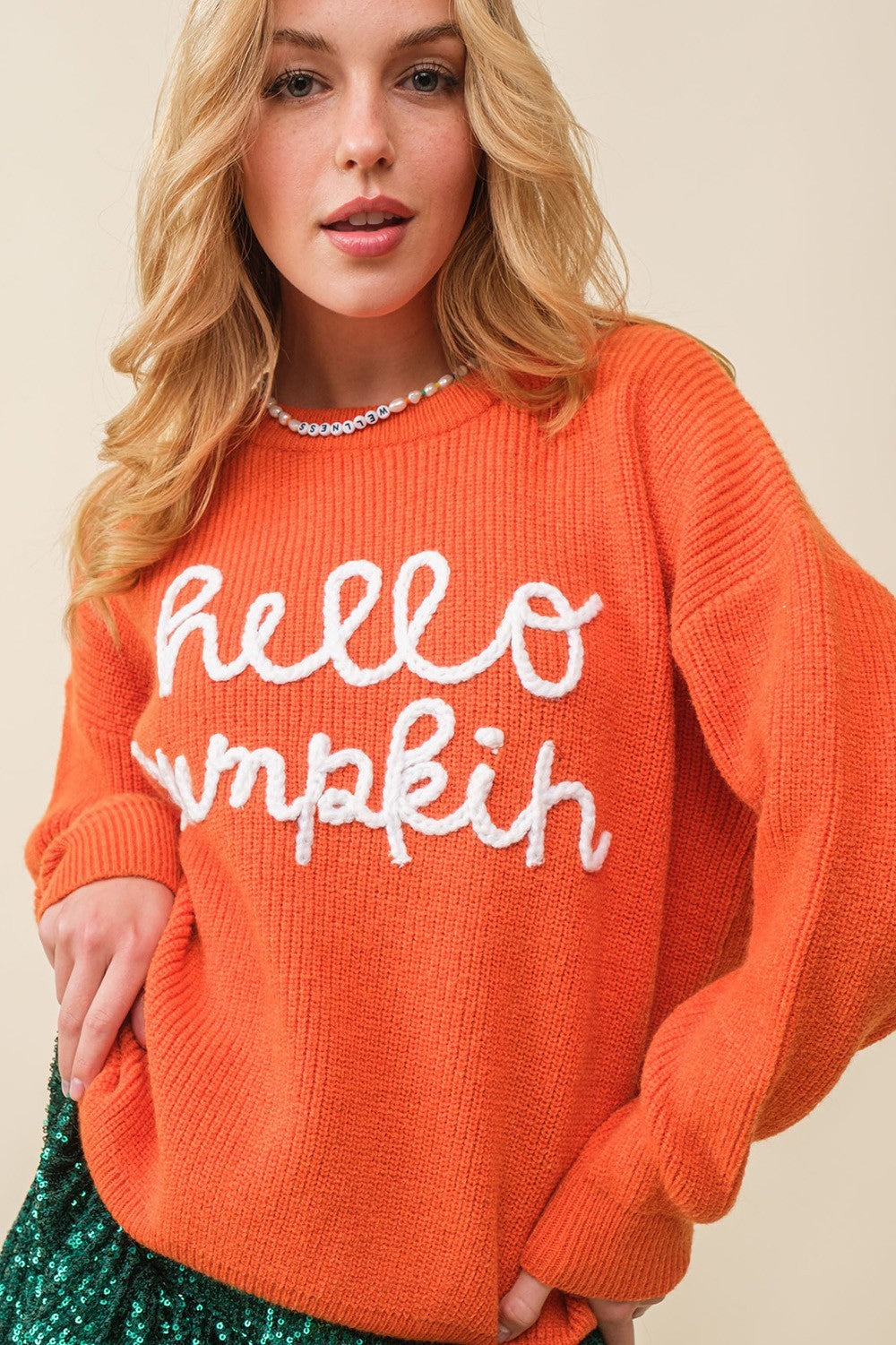 Women’s Halloween Embroidered Sweater | Contrast Color Crew Neck Pullover